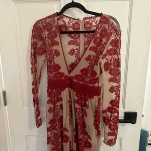 Pink Free People Lace Dress - Wedding Guest Dress, Sheer, Sexy